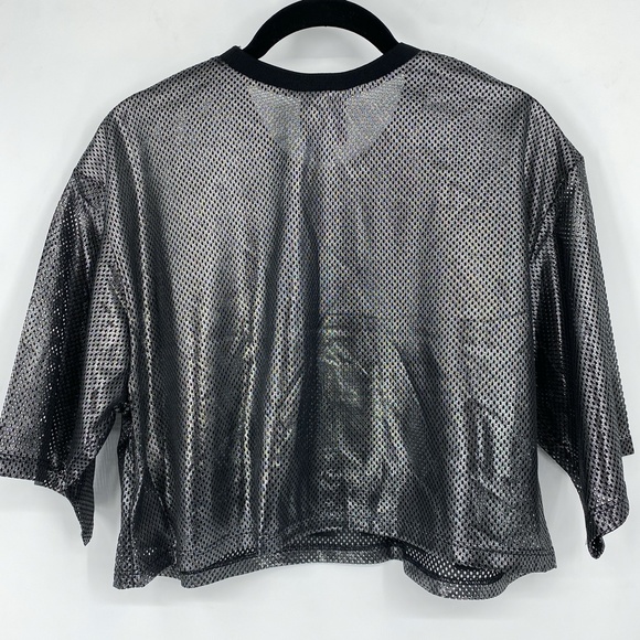 Ivy Park Metallic Mesh Crop Top Logo Gunmetal - Picture 6 of 6